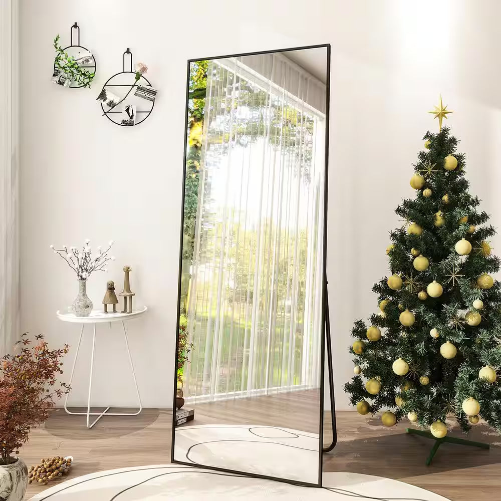 21 In. W X 63 In. H Rectangular Black Aluminum Alloy Framed Full Length Mirror Standing Floor Mirror