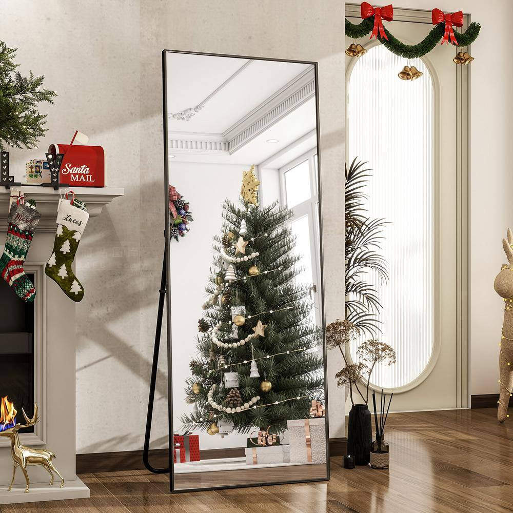 21 In. W X 63 In. H Rectangular Black Aluminum Alloy Framed Full Length Mirror Standing Floor Mirror