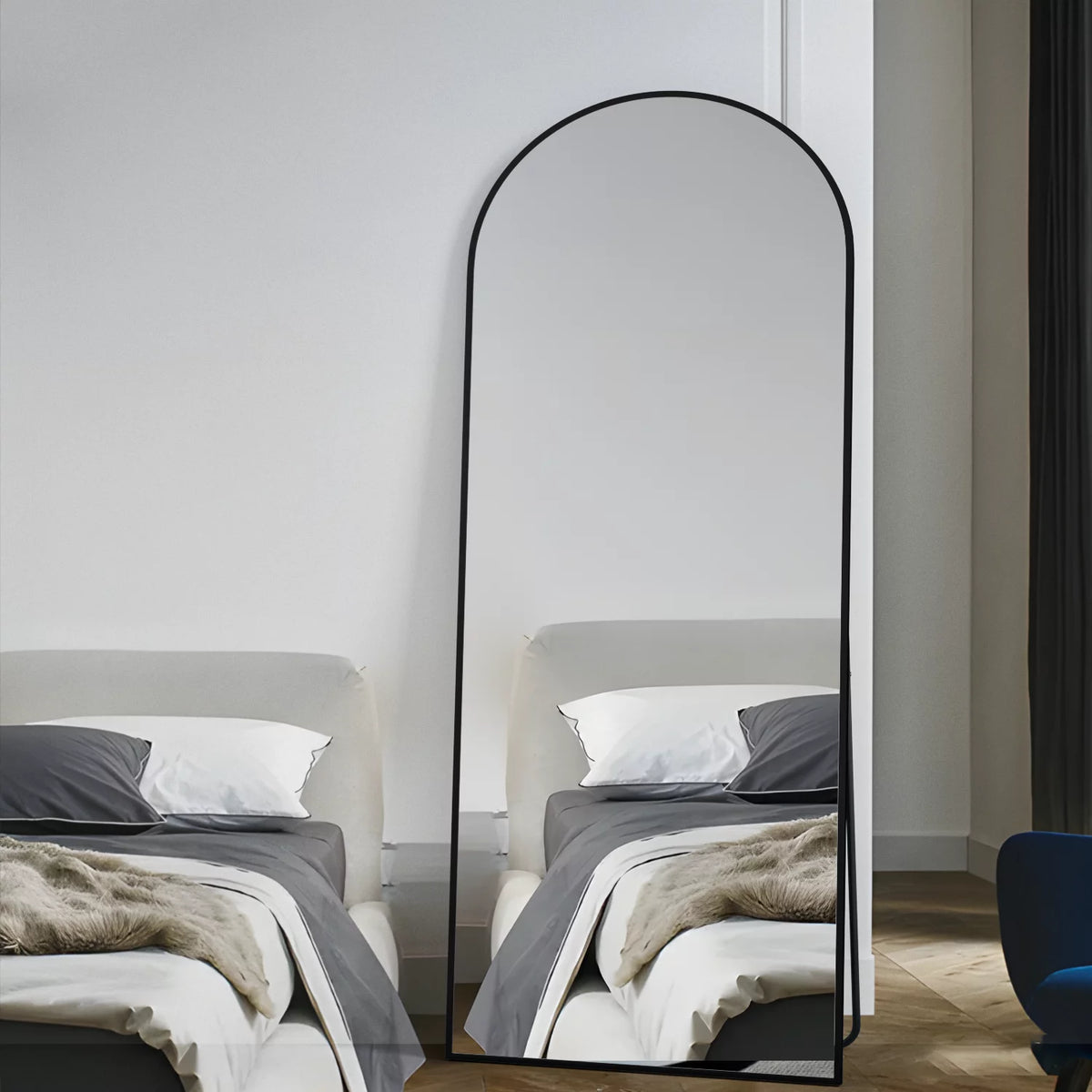 Full Length Mirror Arched Mirror, Floor Mirror with Stand, 64" X 21" Full Body Mirror Black Arch Standing Mirror Large Bedroom Mirror