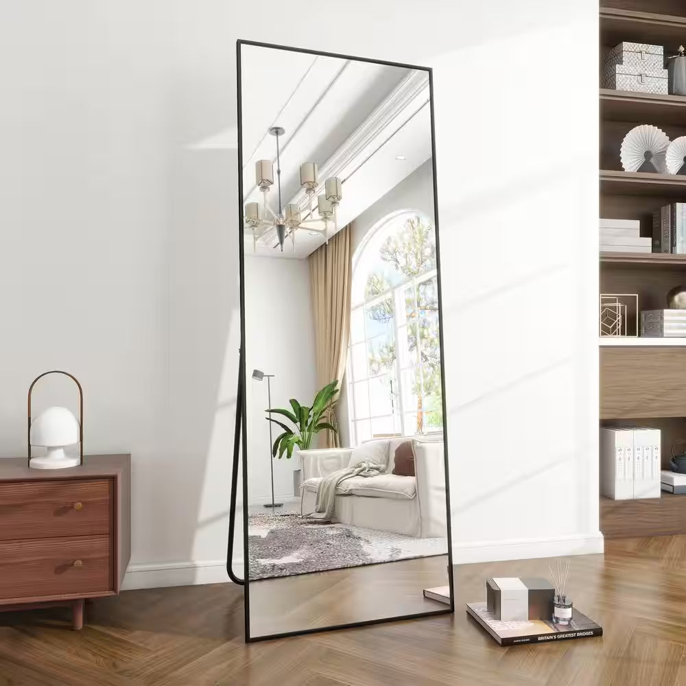 21 In. W X 63 In. H Rectangular Black Aluminum Alloy Framed Full Length Mirror Standing Floor Mirror